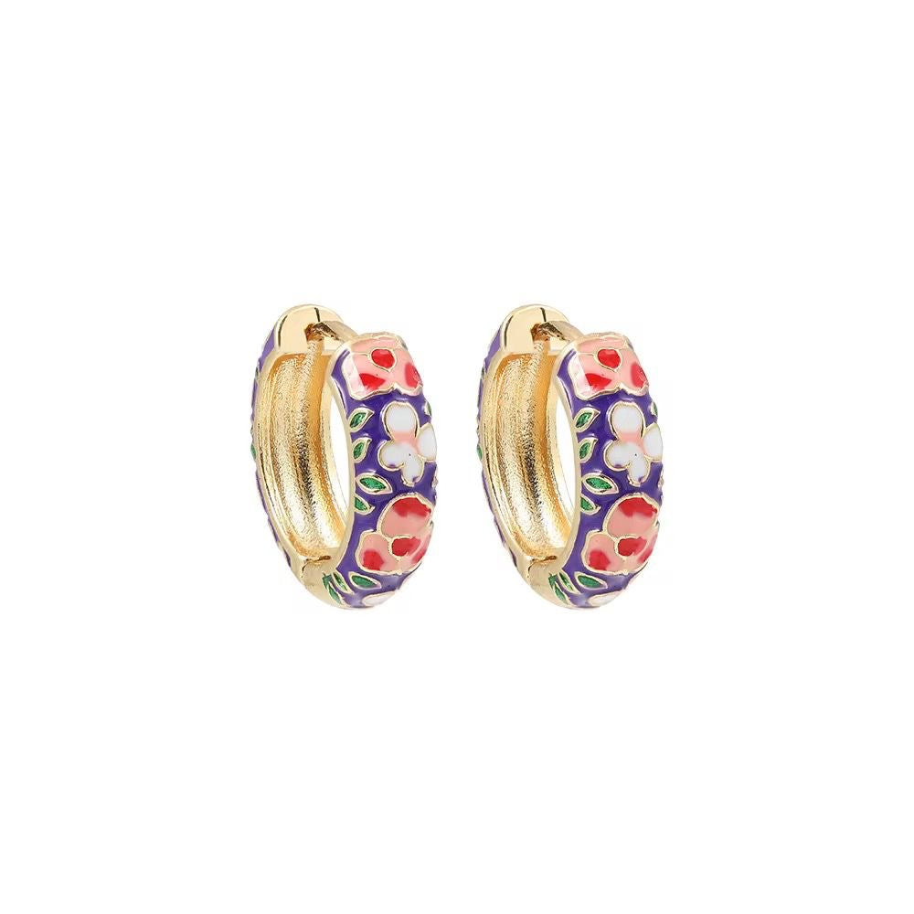 GP 18 Floral Vintage Enamel Gold plated Hoops - Anti tarnish