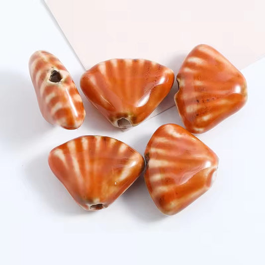BBB 216 (e) Orange Fan Shell Porcelian Ceramic bead ( 1 pc ) High Shine ( 18:23 mm )