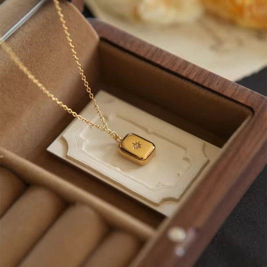 SJ 641 Minimalistic Zircon Rectangle dainty Necklace - 18k Gold PVD plated stainless steel - Anti tarnish