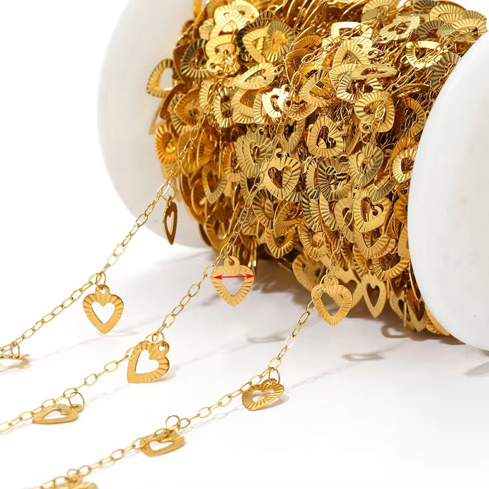 CN 331 Heart Drop Chain 18k Gold PVD plated 316 Stainless steel  ( 1 feet ) Anti tarnish