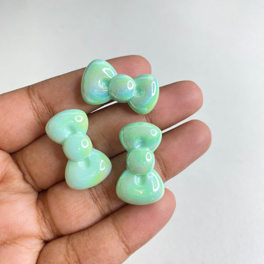 BBB 285 (g) Light Green  Ribbon Bow Shiny  Bead ( 1 pc ) UV Plated Acrylic ( 12:20 mm )