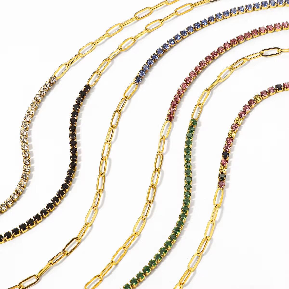 SJ 795 Zircon tennis paper clip bracelet - 18k Gold PVD plated stainless steel - Anti tarnish