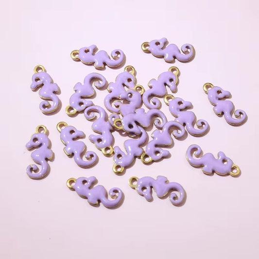 BBB 244 (c) Purple Sea Horse Enamel Tiny Charm 18K Gold PVD plated stainless steel ( 1 piece ) Anti tarnish ( 12:6 mm )