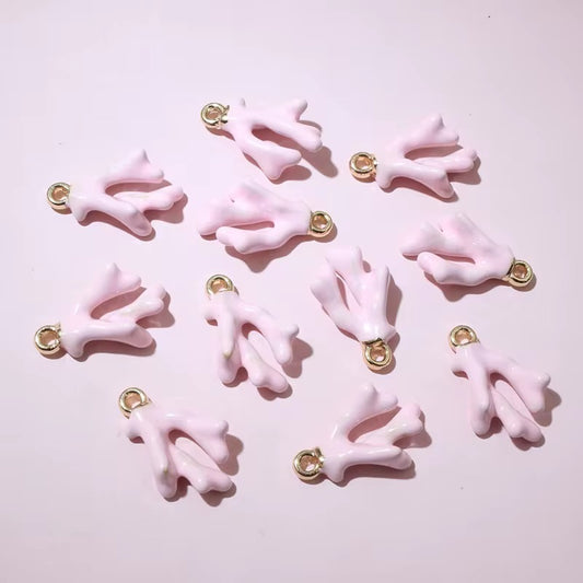 BBB 229 (a) Light Pink Coral Branch 3D enamel charm ( 1 pc ) Tarnish Resistant ( 16:10:5 mm )