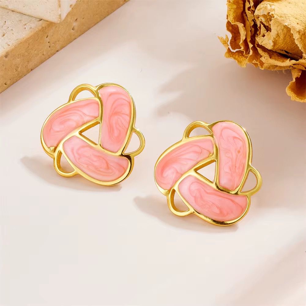 SJ 858 Orange Twisted Triangle Stud - 18k Gold PVD plated stainless steel - Anti tarnish