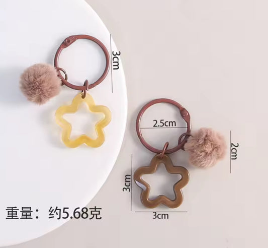 BBB 271 (j) Brown Star Keychain with Fur Ball - Keyring Clasp( 1 pc ) ( 3:3:2 cm )