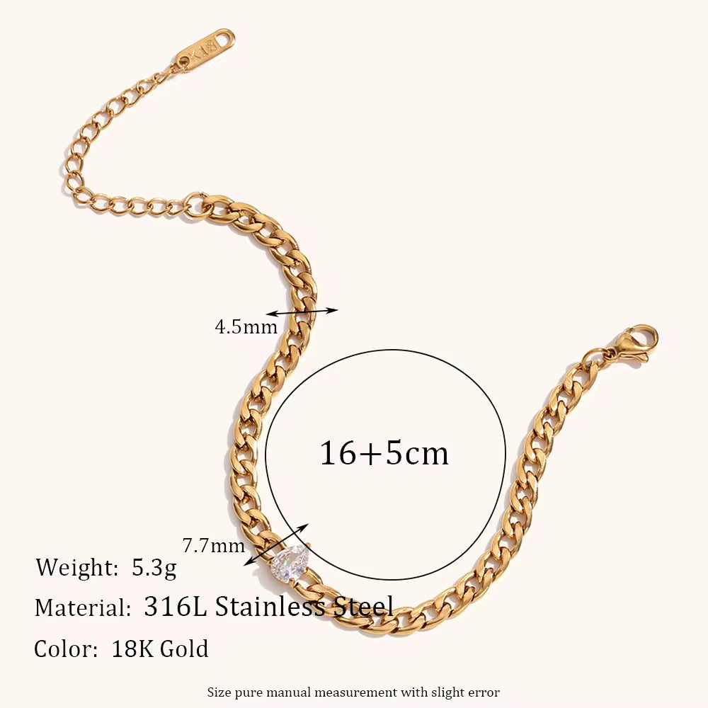 SJ 420 Teardrop Zircon Modern Bracelet- Premium 18k Gold PVD plated stainless steel - Anti tarnish - Wholesale