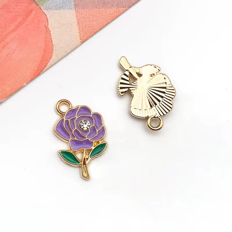 BBB 293 (c) Purple Rose Flower enamel charm ( 1 pc ) High quality shine ( 12:15mm )