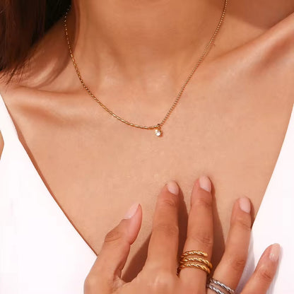NSJ25C Asymmetric bead Zircon Necklace - Premium 18k Gold PVD plated 316 stainless steel - Anti tarnish