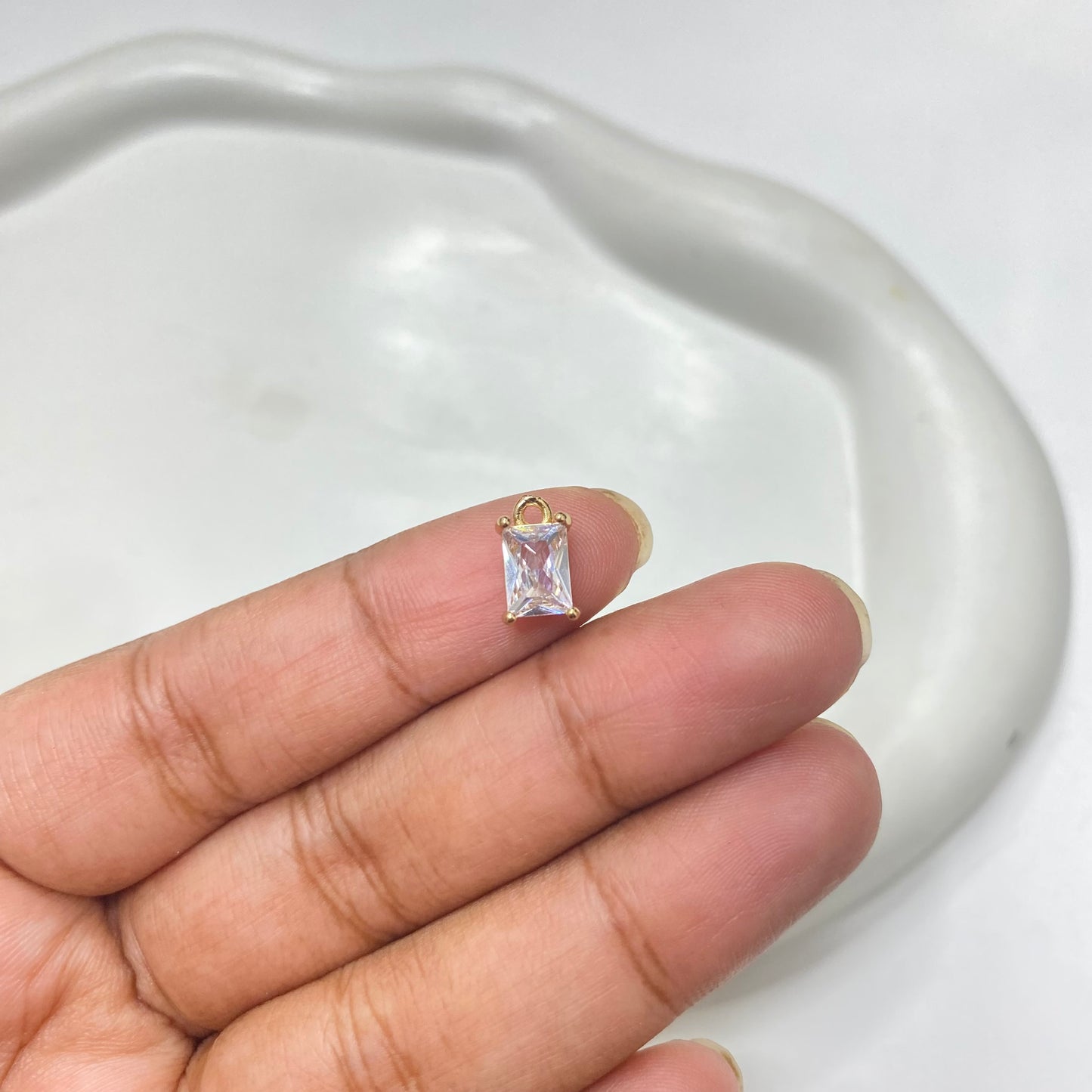 CZ 1369 clear 12mm Rectangle CZ gold plated charm - per piece - anti tarnish