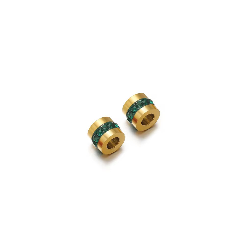BBB 372 Clear Zircon Spacer bead 18k Gold PVD 316 Stainless steel ( 1 pc ) Anti tarnish