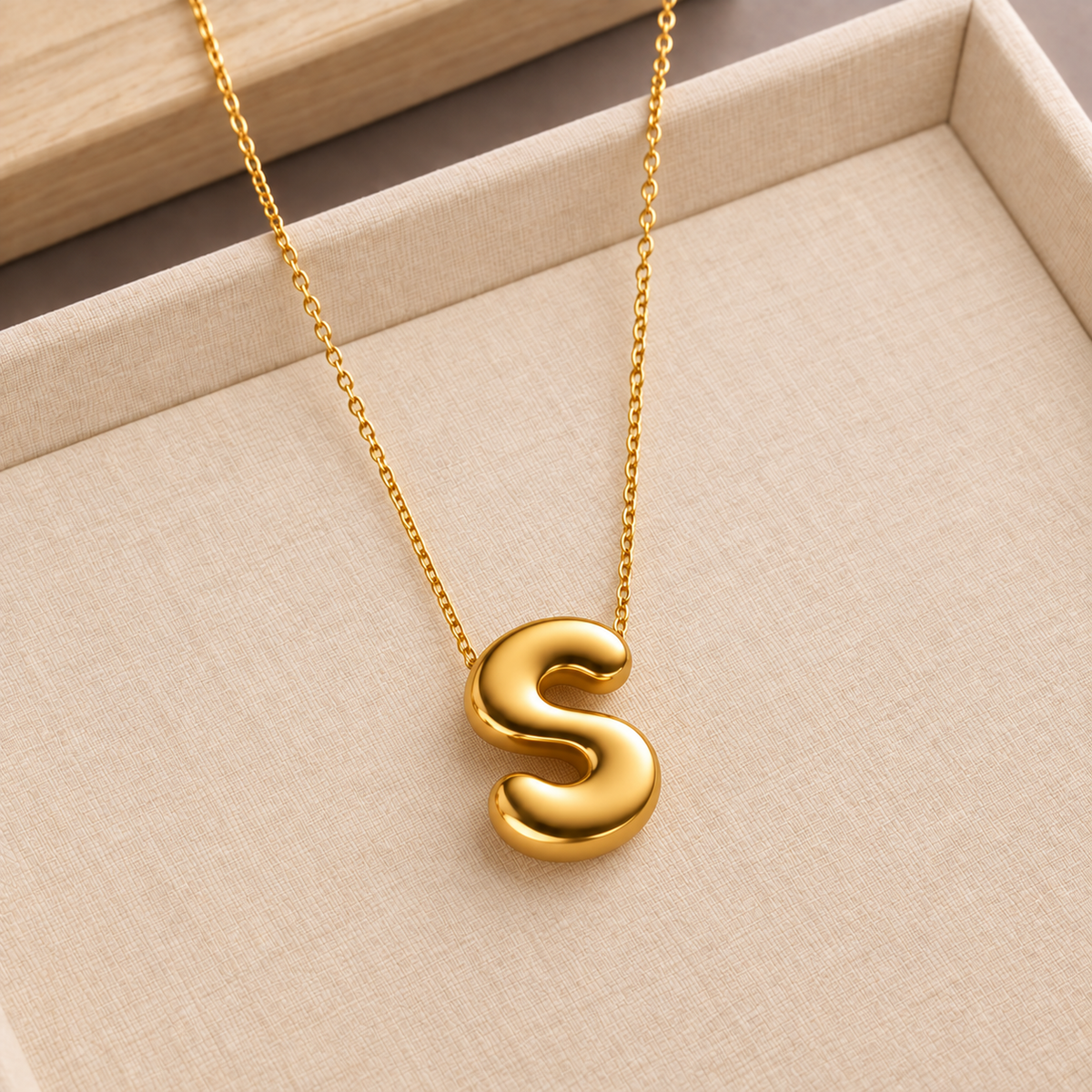 NSJ49A Bubble Bliss Initial Necklace 18k Gold PVD plated
