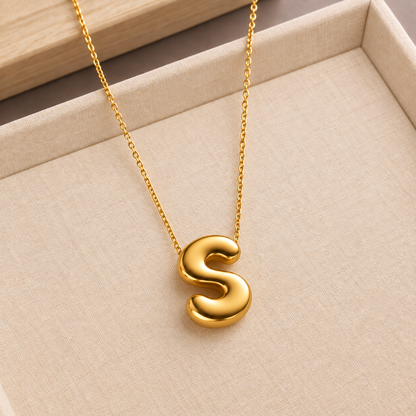 NSJ49A Bubble Bliss Initial Necklace 18k Gold PVD plated