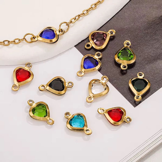 SS 2722 Dark Blue Heart Zircon Double loop connector - 18k Gold plated 316 stainless steel ( 1 pc ) Anti tarnish ( 7.5 * 12 mm )