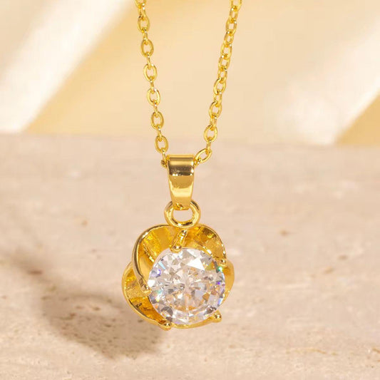 NSJ30B Rose zircon Necklace - 18k Gold PVD plated