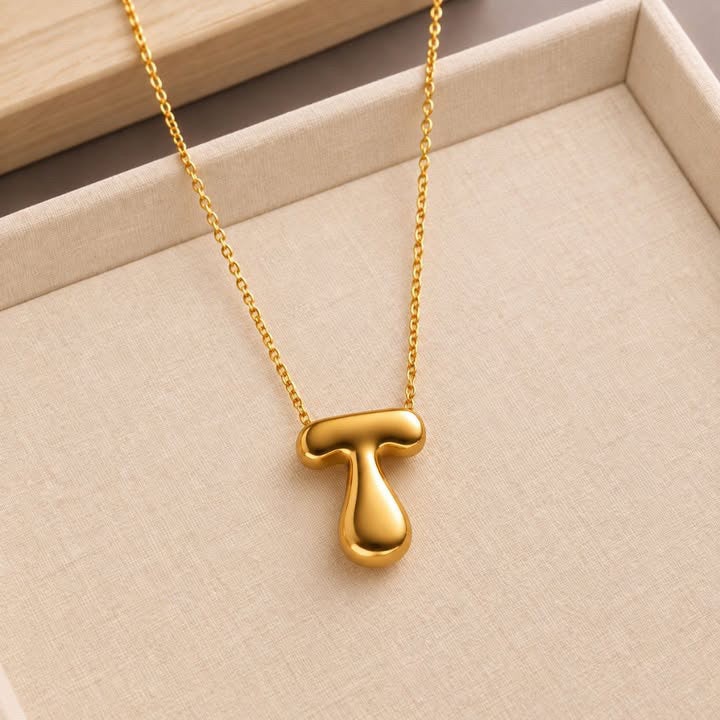 NSJ49A Bubble Bliss Initial Necklace 18k Gold PVD plated