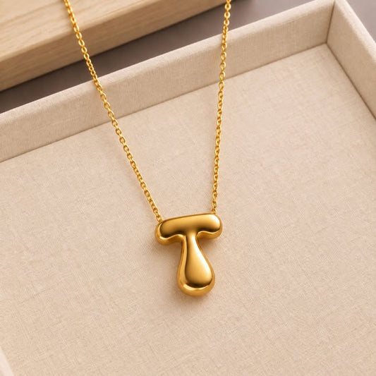 NSJ49A Bubble Bliss Initial beaded Necklace 18k Gold PVD plated