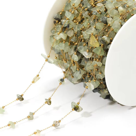 CN 41 Jade Green shiny gemstone crystal 18k gold Stainless steel chain ( 1 feet )Anti tarnish