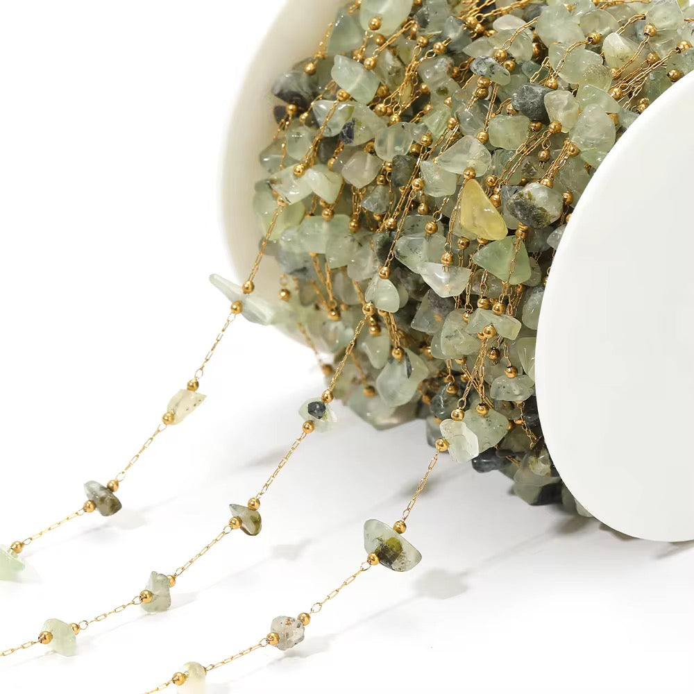 CN 41 Jade Green shiny gemstone crystal 18k gold PVD plated Stainless steel chain ( 1 feet ) Anti tarnish