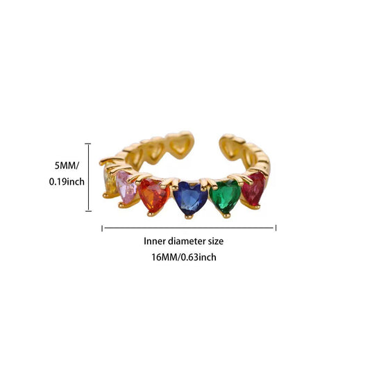 RSJ32A Colorful Heart zircon ring - 18K Gold PVD plated