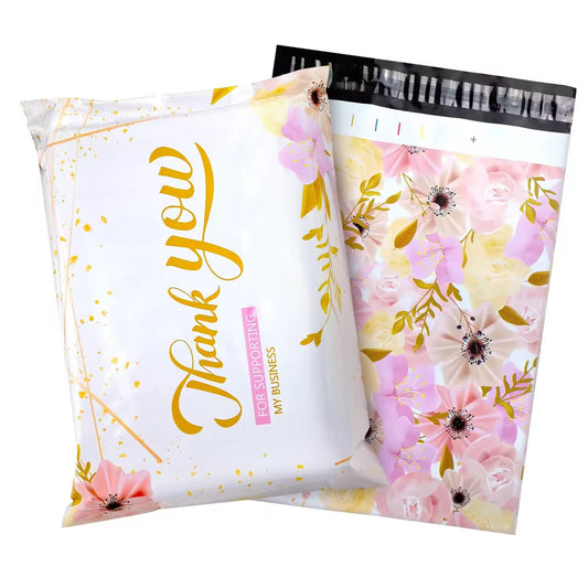 Thank You Floral Poly Mailer Bag -  Waterproof & Double Sided - Designer Premium Packaging ( 10:13 inch )