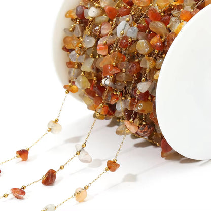 CN 43 Orange shiny gemstone crystal 18k gold PVD plated Stainless steel chain ( 1 feet ) Anti tarnish