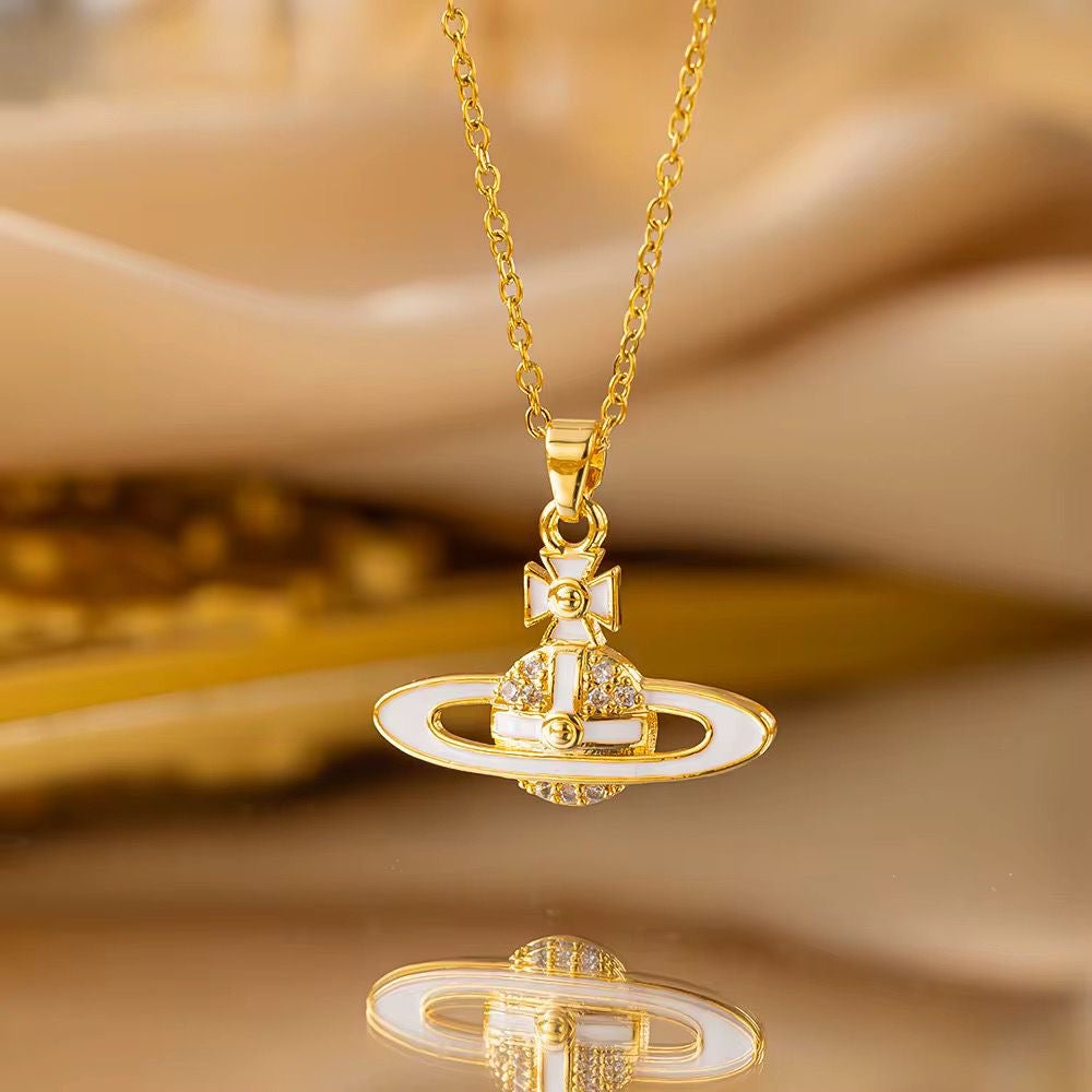 SJ 882 Zircon Saturn Necklace - 18k Gold PVD plated stainless steel - Anti tarnish