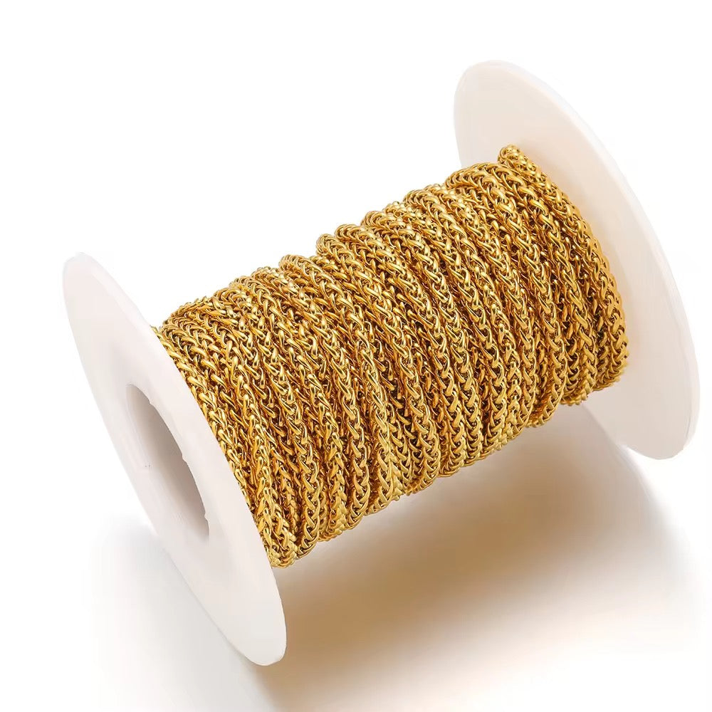 CN 312 Braided Wheat Link Chain 18k Gold PVD plated chain ( 1 feet ) Anti tarnish