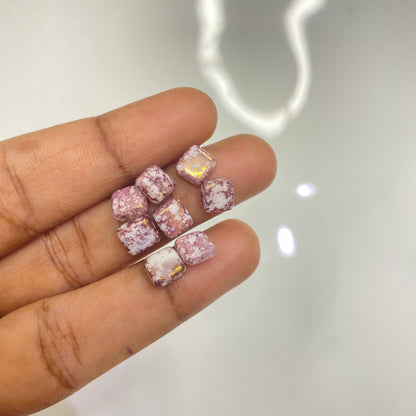 BBB 108 (D) Two Hole Pressed Czech Mate Glass Tile Beads Opaque Chalk White Violet Marble Terracotta Luster - (1PC)