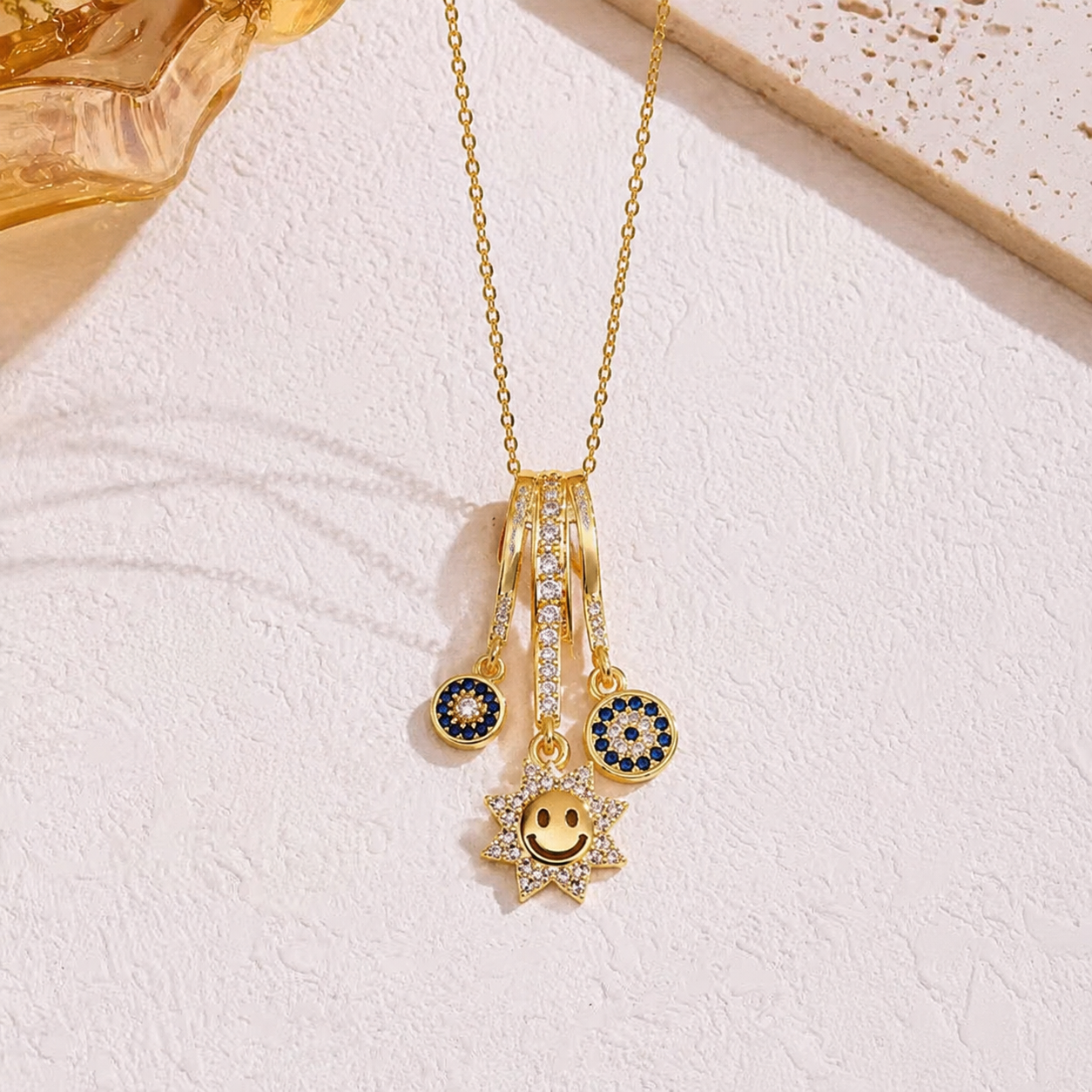 NSJ40D Multi charm Necklace 18k gold pvd plated