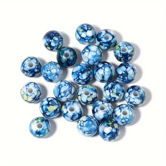 BBB 187 (f) Dark Blue Marble pattern Acrylic Bead ( 1 pc ) ( 8 mm )