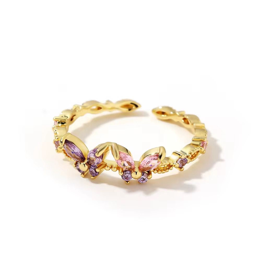 SJ 950 Butterfly Zircon Ring Adjustable - 18k PVD Plated Brass - Anti tarnish
