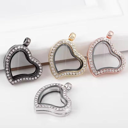 GPC 05 (L) Zircon Heart gold Floating Glass Locket gold plated alloy ( 1 pc ) - anti tarnish