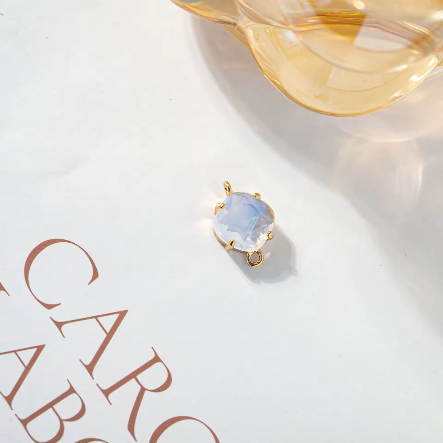BBB 204 (A) Milky white square Zircon Connector 14k gold plated ( 1 pc ) - anti tarnish