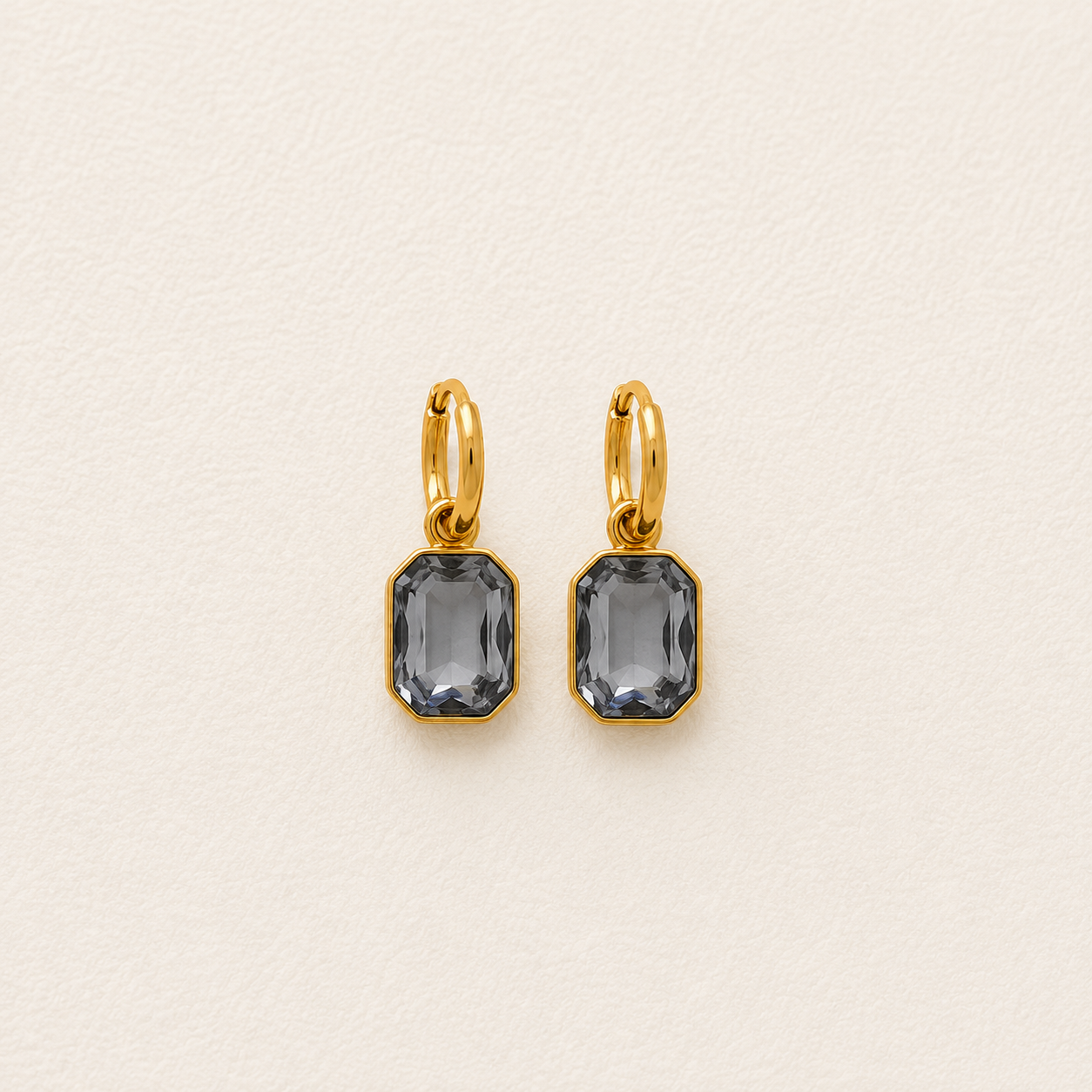ESJ33B Gray Zircon stone earrings - 18k Gold PVD plated