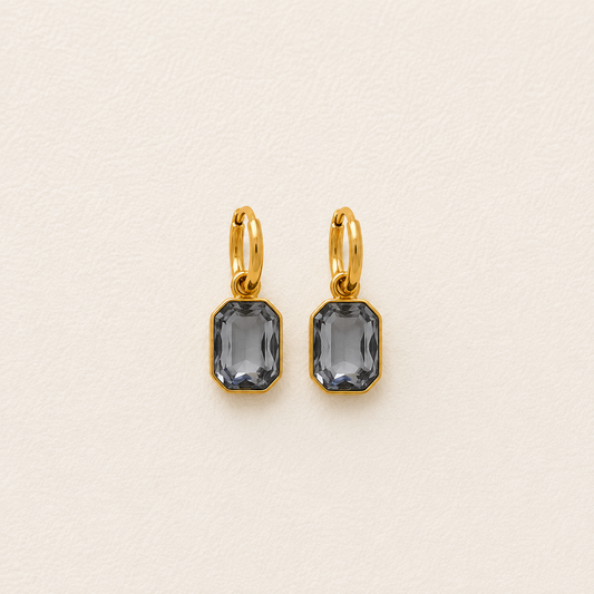 ESJ33B Gray Zircon stone earrings - 18k Gold PVD plated