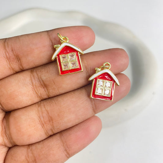 SS 1222 House Christmas Zircon charm 18k gold plated ( 1 pc ) Anti tarnish ( 15:18 mm )