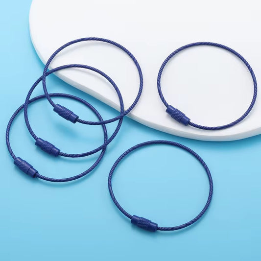 BBB 185 (l) Dark Blue Loop Cable Key Ring Wire Keychain ( 1 pc ) Screw lock Key Ring ( 1.5 * 150 mm ) Stainless steel