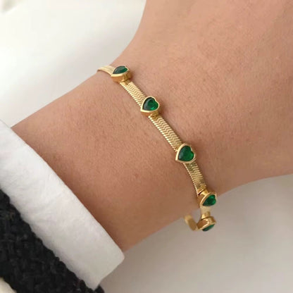 SJ 808 Emerald Heart snake chain bracelet - 18k Gold PVD plated stainless steel - Anti tarnish