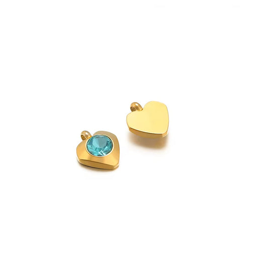 SS 2728 Light Blue Heart Zircon Charm - 18k Gold plated 316 stainless steel ( 1 pc ) Anti tarnish ( 6mm mm )