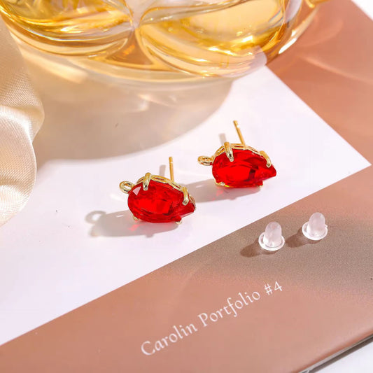 SS 2821 Red Faceted Teardrop Zircon stud 18k gold plated ( 2 pc ) Anti tarnish