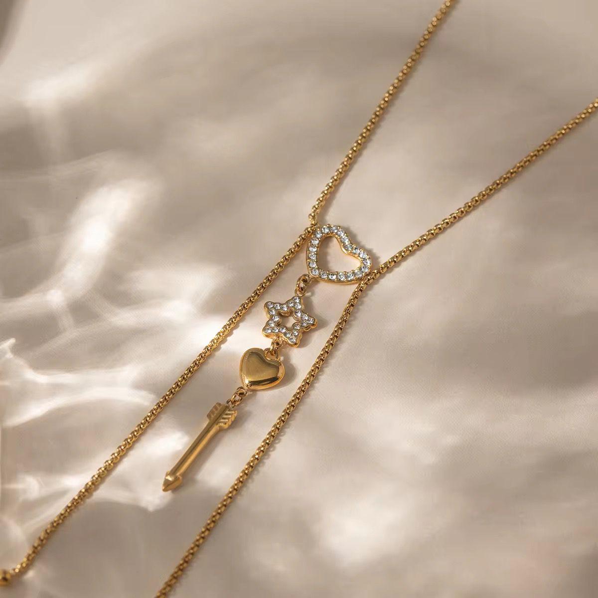 NSJ22D Heart zircon  Necklace - 18k gold PVD plated 316 stainless steel - Anti tarnish