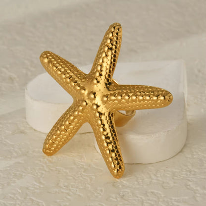 RSJ01F Chunky starfish ring adjustable -18k gold PVD  plated 316 stainless steel - Anti tarnish