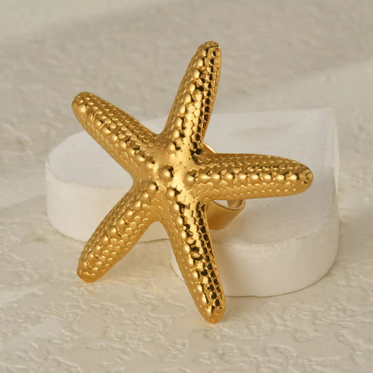 SS 228 Chunky starfish ring adjustable -18k gold plated stainless steel - Anti tarnish - Wholesale