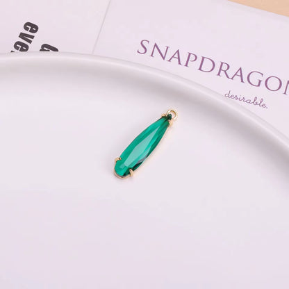 SS 2672 Green Long Teardrop Zircon glass Charm 18k gold plated ( 1 pc ) Anti tarnish ( 32:7 mm )