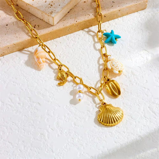 SJ 707 Ocean Theme Chunky Necklace - 18k Gold PVD plated stainless steel - Anti tarnish