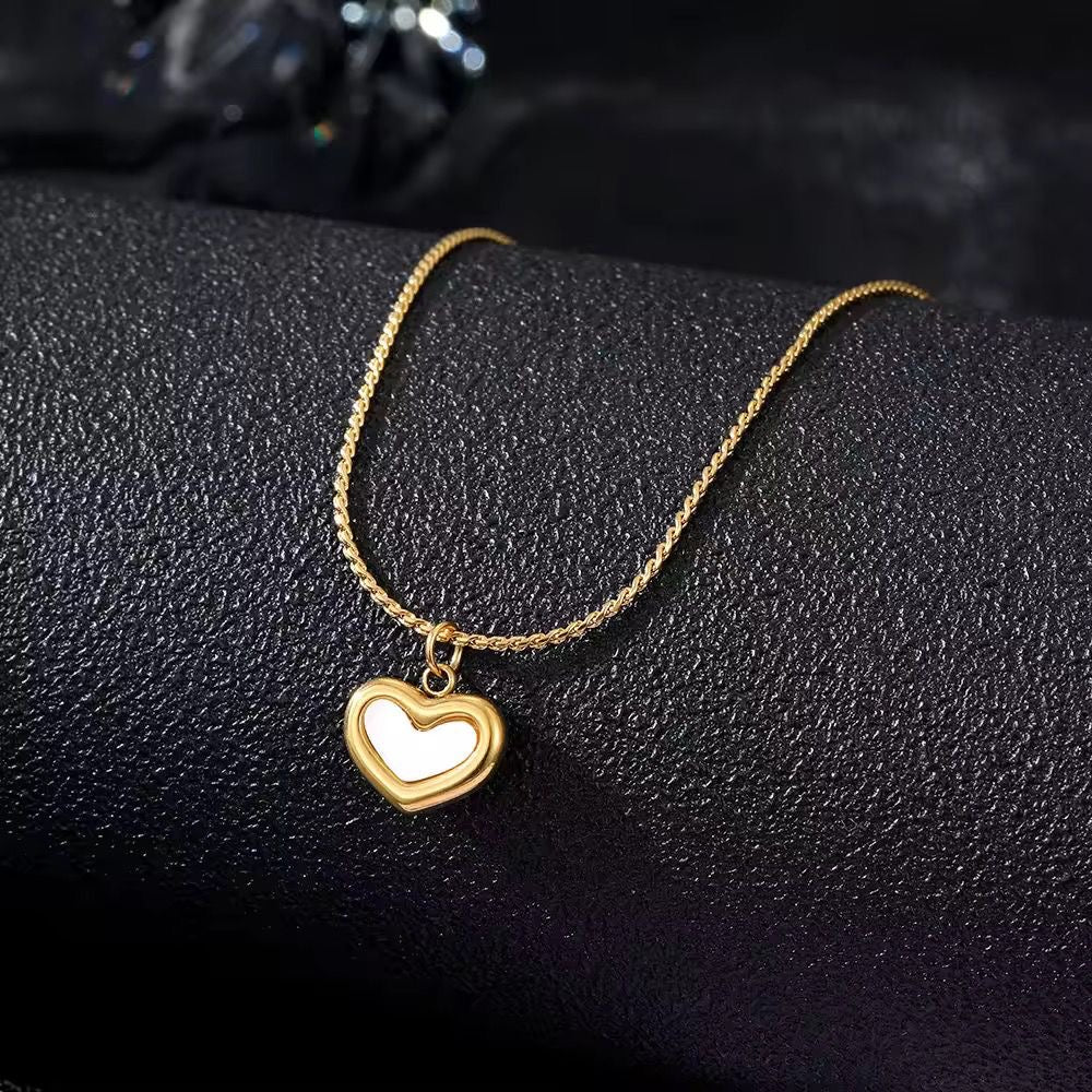 SJ 577 opal heart modern necklace - 18k Gold PVD plated stainless steel - Anti tarnish