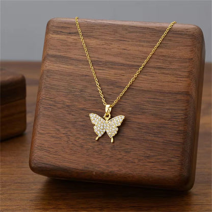 NSJ07B Zircon Butterfly Dainty Necklace - 18k Gold PVD plated 316 stainless steel - Anti tarnish