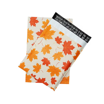 Autumn Leaves Poly Mailer Bag -  Waterproof & Double sided - Designer Premium Packaging ( 10:13 inch )