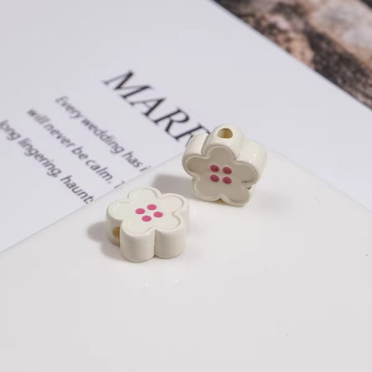 BBB 329 (f) White Floral Button Shiny Bead ( 1 pc ) UV Plated Acrylic ( 12 mm )